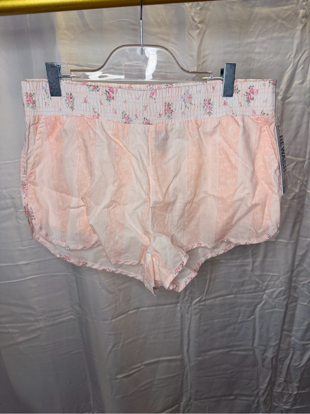 Rewash Pink Striped Floral-Trim Lounge Shorts